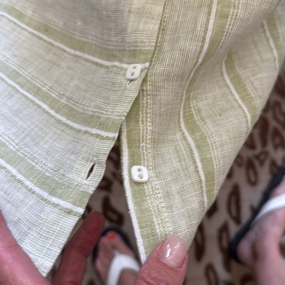 Habitat Contrast Striped Linen Button Front Blouse Top Womens L Lagenlook Beach - Picture 3 of 9